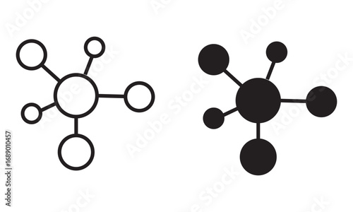 Molecule Structure Vector Icon Set – Network Connection Symbol in Outline and Solid Style