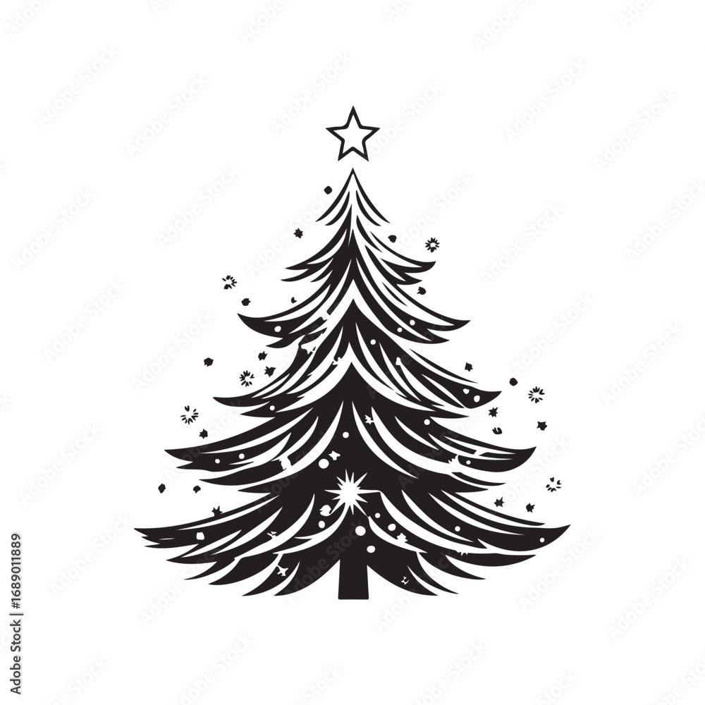 Obraz premium Christmas tree silhouette, Christmas tree line art vector , Christmas tree silhouette vector, Elegant black Christmas tree silhouette with decorative ornaments vector design