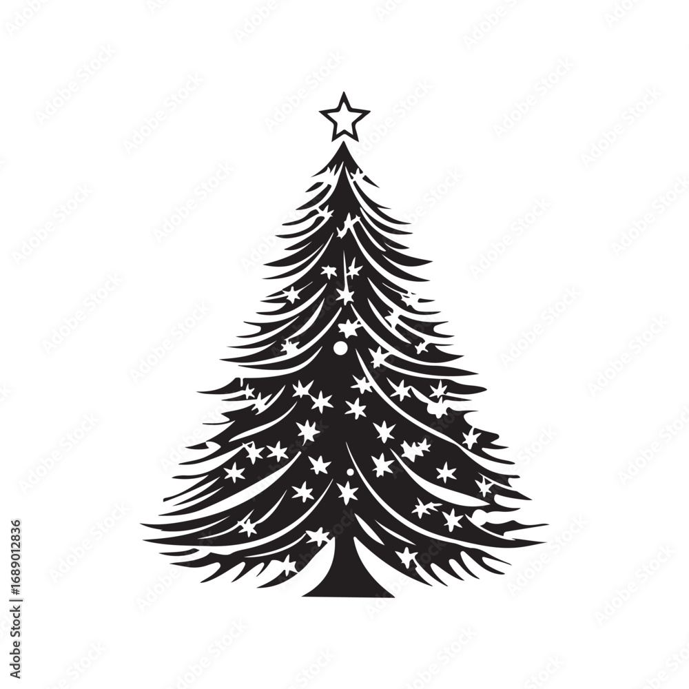 Obraz premium Christmas tree silhouette, Christmas tree line art vector , Christmas tree silhouette vector, Elegant black Christmas tree silhouette with decorative ornaments vector design