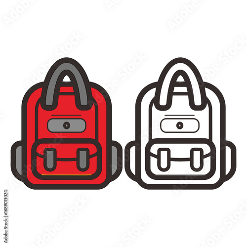  Travel and School Backpack Icon Set – Flat and Outline Style