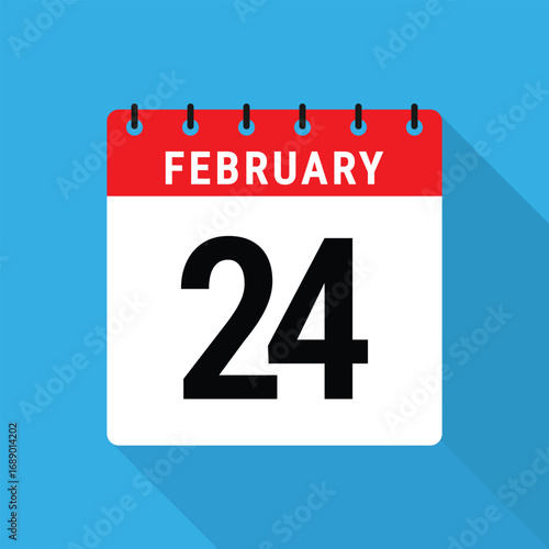 February 24 Calendar Icon Flat Design