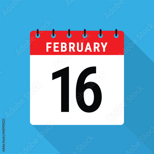 February 16 Calendar Icon Flat Design