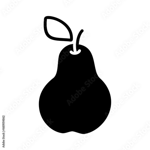 Minimalist Pear and Leaf Outline Icon