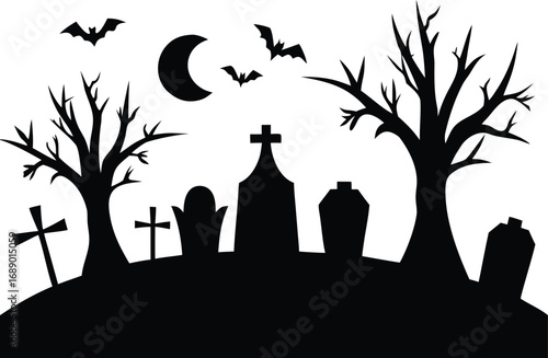 spooky graveyard silhouette vector illustration for Halloween