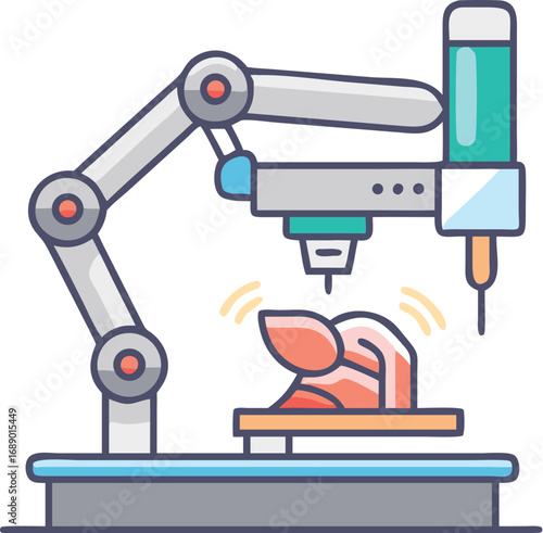 Futuristic ai surgery robot with holographic tools performing precision medical procedure vector illustration