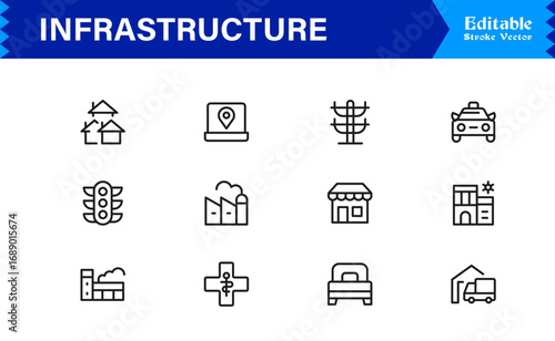 Infrastructure Professional Modern Line Icon Set with Minimal Vector Design Elements for Clear Visual Representation and Premium Usability