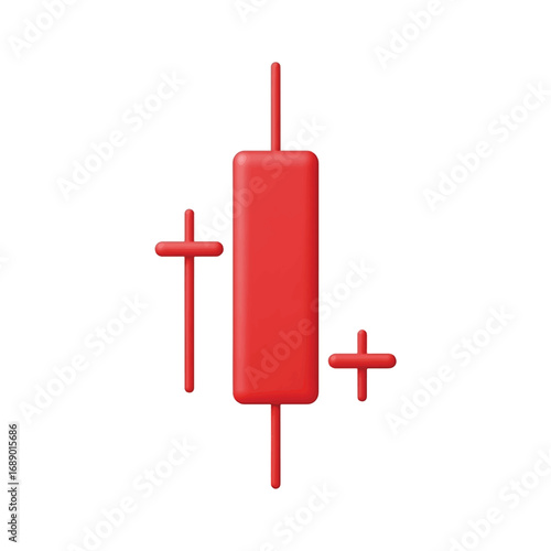 A 3D rendering of a red Japanese candlestick chart pattern, representing a bearish signal in financial trading.