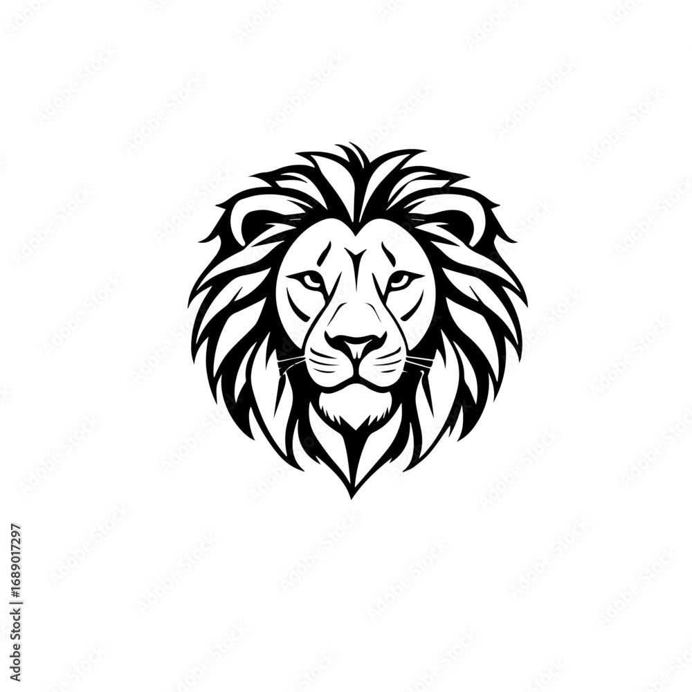 Obraz premium Vector illustration of a minimalist black lion head logo. Elegant, bold, and modern design perfect for branding, sports team emblems, tattoo design, or company identity.