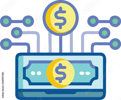 Futuristic digital currency transaction system illustration with glowing connections