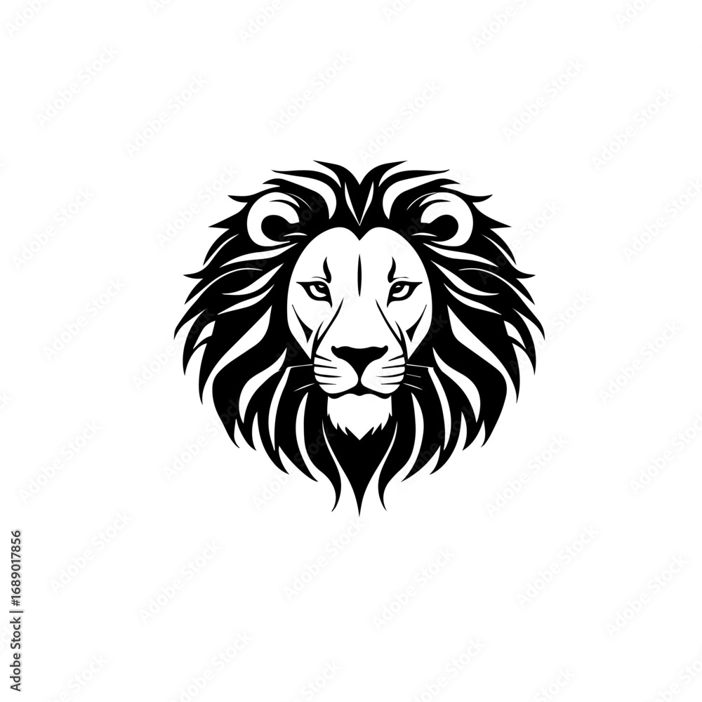 Fototapeta premium Vector illustration of a minimalist black lion head logo. Elegant, bold, and modern design perfect for branding, sports team emblems, tattoo design, or company identity.