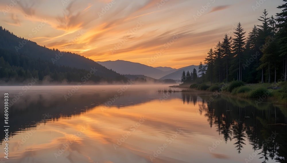 Fototapeta premium Coucher de soleil serein sur un loch