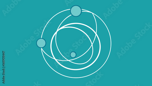 Abstract Atomic Structure with Orbiting Planets on Teal Background vector illustration
