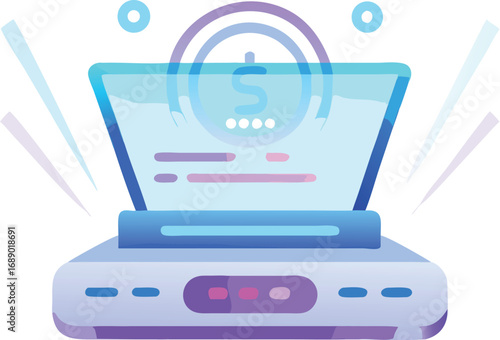 Futuristic holographic cardless payment glowing ui vector illustration for digital finance