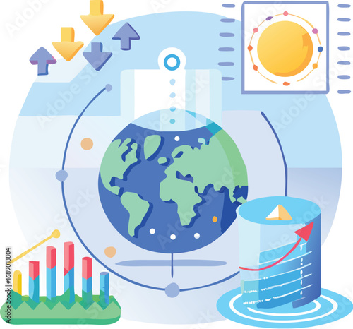 Futuristic holographic climate research globe scientific data analysis vector illustration