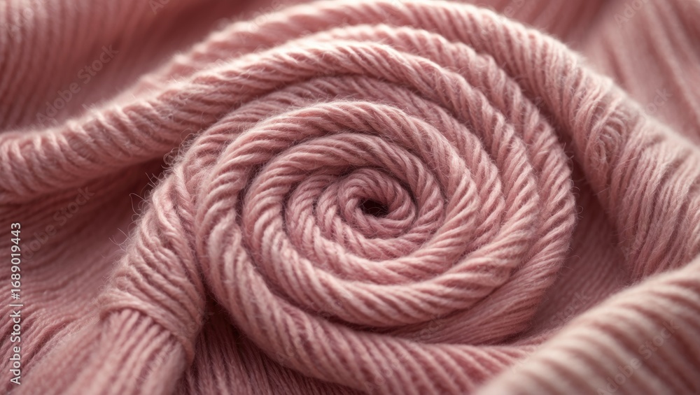 Fototapeta premium Close-up of pink knitted fabric in a spiral pattern.