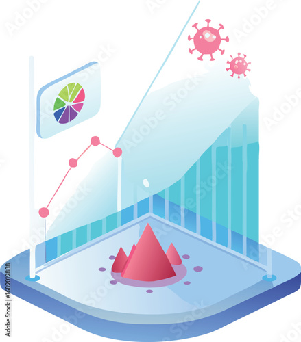 Futuristic holographic epidemic curve data analysis vector illustration
