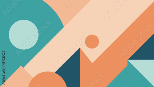 Abstract Geometric Composition With Circles And Triangles In Teal Peach And Navy Blue pattern shape