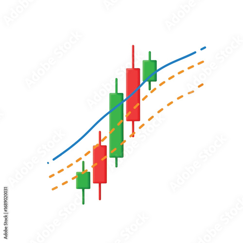 Candlestick chart showing price fluctuations with trend lines for technical analysis.
