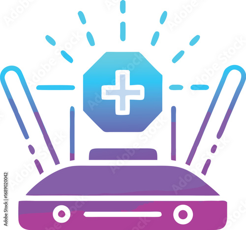 Futuristic holographic first aid kit glowing icon vector scalable digital medical technology