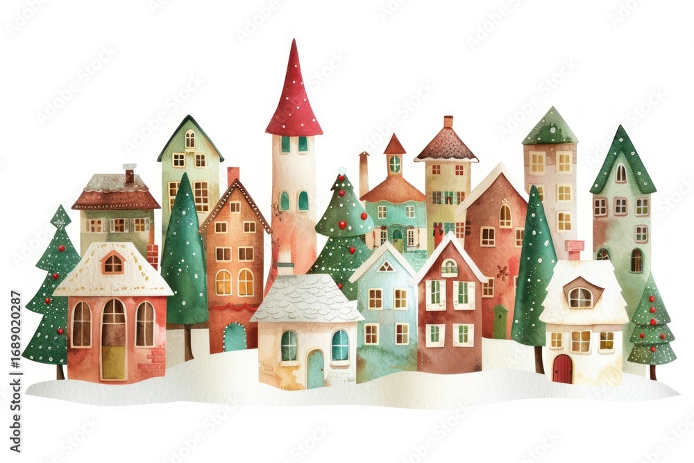 Fototapeta premium Charming winter village illustration