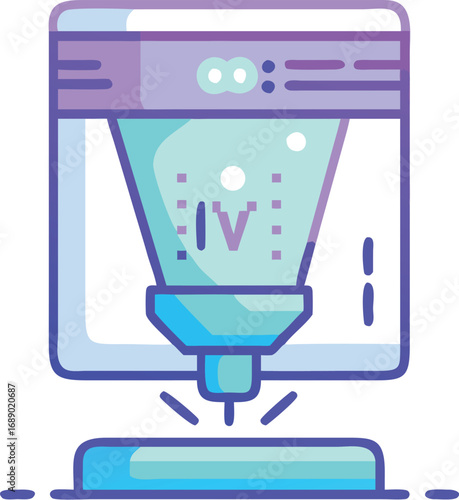 Futuristic holographic iv drip machine generating glowing medical treatment vector illustration