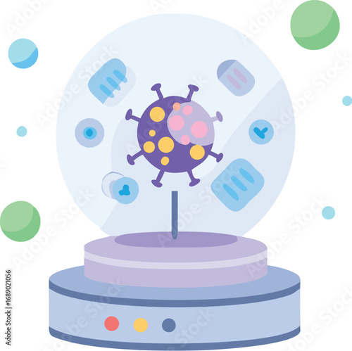 Futuristic holographic microbiology infographic vector illustration coronavirus science data visualization