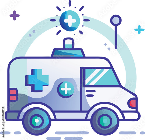 Futuristic smart ambulance vector illustration glowing with holographic elements technology medical aid