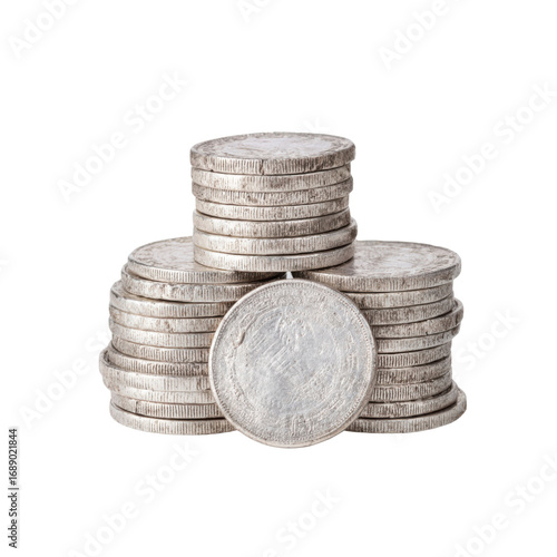 Stacks of Antique Silver Coins, Wealth, Currency, Finance, Treasure