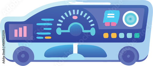 Smart futuristic car dashboard with glowing digital displays and speedometer vector illustration