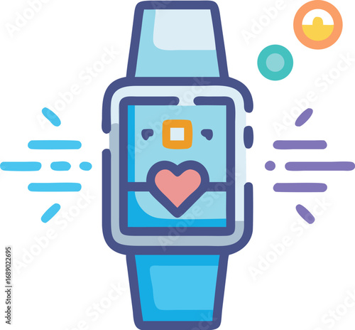 Smart health watch vector illustration showing heart rate and fitness data holographic display