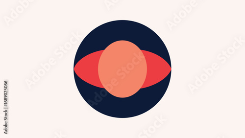 Abstract Oval Shape with Intersecting Ellipses in Coral and Navy Blue shapes