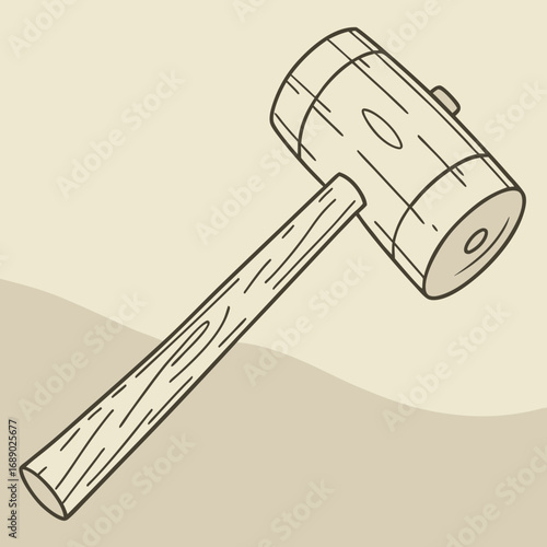Wooden Mallet Illustration on Beige Background