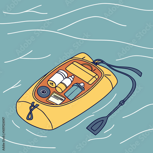 Yellow Dry Bag Floating on Teal Water
