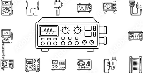 A set of outline vector icons for a function generator.

