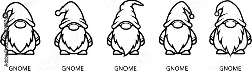 A set of outline vector icons for a garden gnome.
