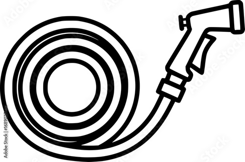 Garden hose coiled spray nozzle outline icon vector

