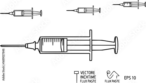 A set of outline vector icons for a flux paste syringe.
