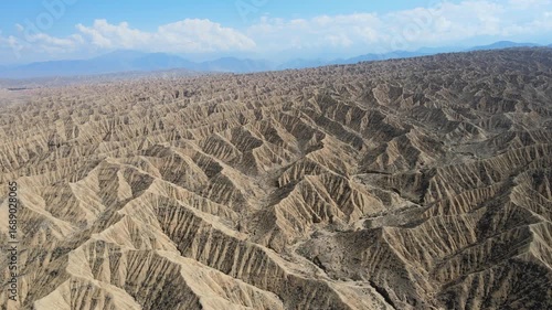 The aerial view of Ak Sai Canyon in Kyrgyzstan