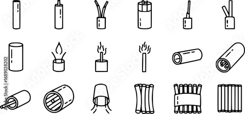 A set of outline vector icons for heat shrink tubing.

