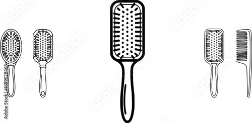 A set of outline vector icons for a hairbrush.


