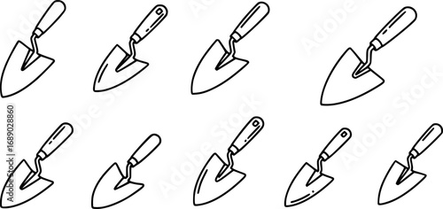 A set of outline vector icons for a garden trowel
