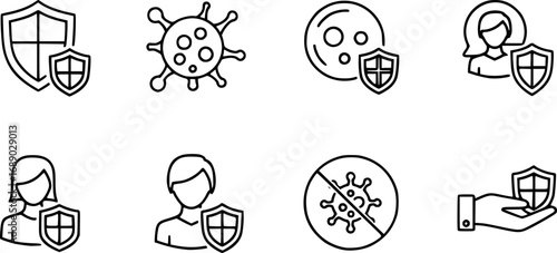 A set of outline vector icons for immune system protection.

