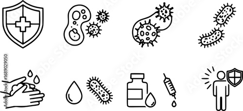 A set of outline vector icons for immune system protection.

