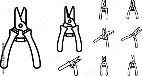 A set of outline vector icons for hedge clippers.

