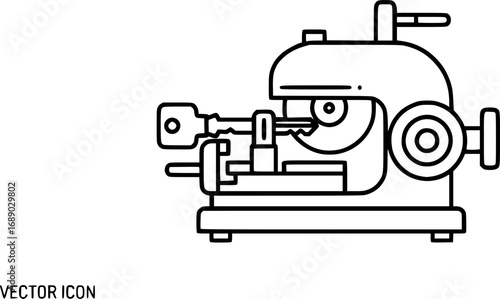 A set of outline vector icons for a key cutting machine.

