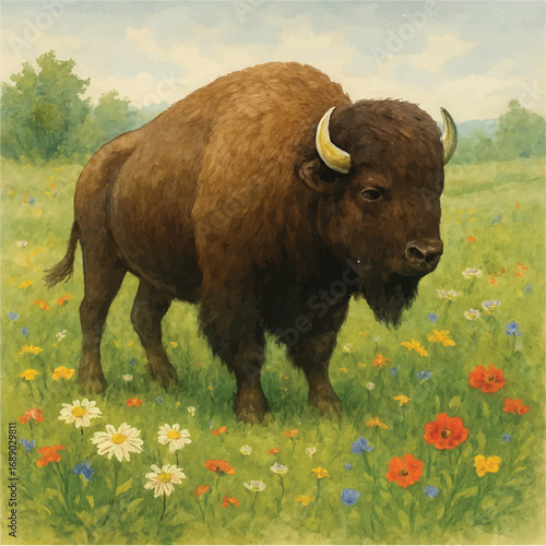American buffalo in the field