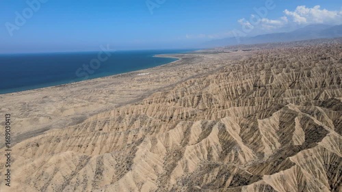 The aerial view of Ak Sai Canyon in Kyrgyzstan