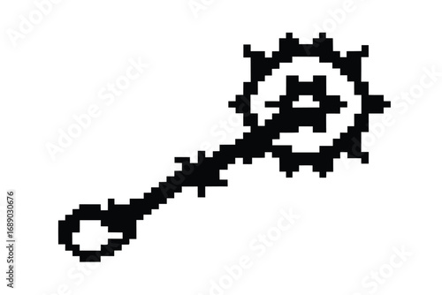 Pixel Art Style Mace Weaponry on White Background
