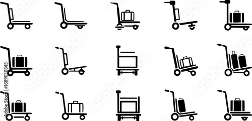 A set of outline vector icons for a luggage trolley.

