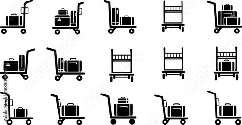 A set of outline vector icons for a luggage trolley.

